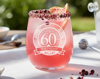 Personalised 60th Birthday Stemless Glass | Gift set options available