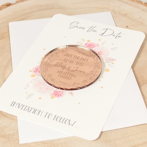 Personalised Wedding Circle Frame Save The Date Magnets & Cards | Choice of finishes