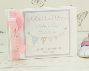 Personalised Christening Day Holy Baptism Pink Blue Guestbook Signing Book /& Pen