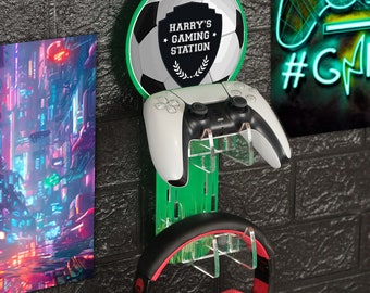 Personalised Wall Mounted Football Controller and Headset Holder Gaming Display