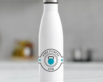 Branded Business Logo Bespoke Gloss White or Brushed Silver Stainless Steel Insulated Bottle Sample