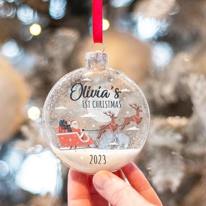 Santa's Flight Christmas Glitter Glass Christmas Tree Bauble Ornament