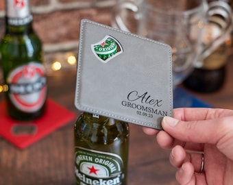 Personalised Groomsman Wedding Role PU Leather Coaster with Bottle Opener | Best Man Usher Gift