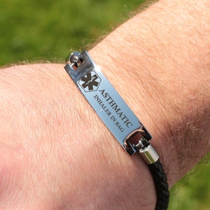 Personalised Engraved Medical Alert ID PU Leather Unisex Bracelet