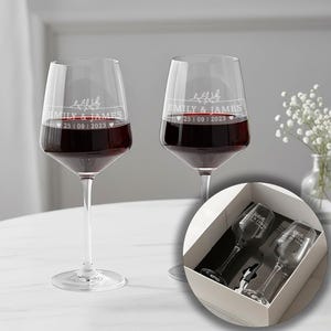 Personalised Botanical Frame Pair Of Stemmed Wedding Anniversary Wine Glasses