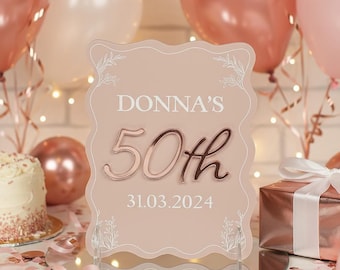 Wavy Edge 3D Matt and Mirror Acrylic Birthday Party Freestanding Sign | Choice of Colours