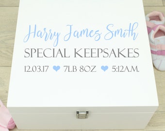 Personalised Baby Typographic Wooden Memory Keepsake Box