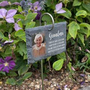 Personalised Memorial Photo Printed Garden Rectangle Slate Tag Wire Holder