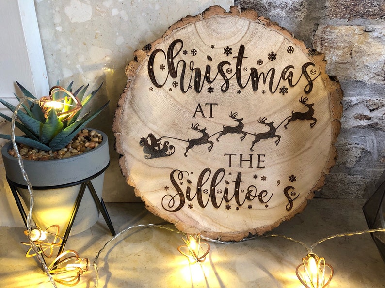 Personalised Family Christmas Tree Log Wood Slice Sign Decoration image 6