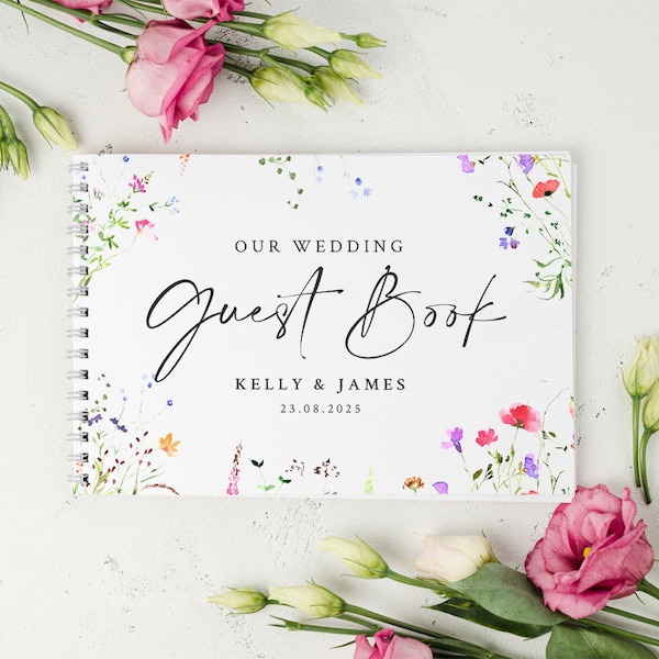 Personalised Watercolour Wildflower A5 or A4 Wedding Guest Book