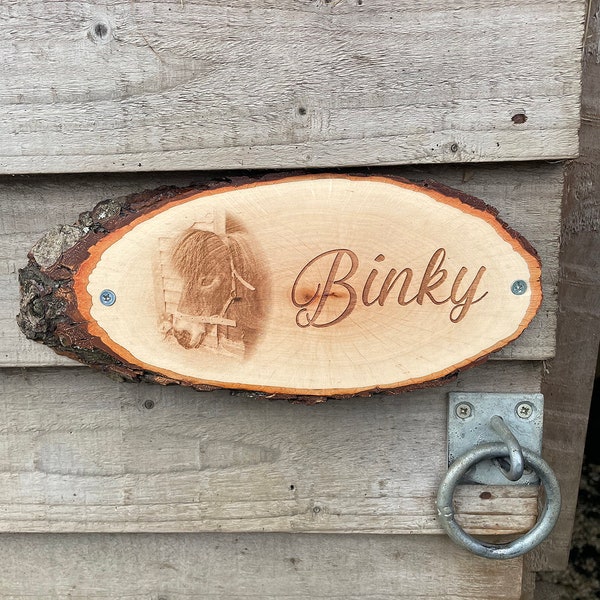 Horse or Pony Engraved Photo Oval Wood Slice Stable Sign