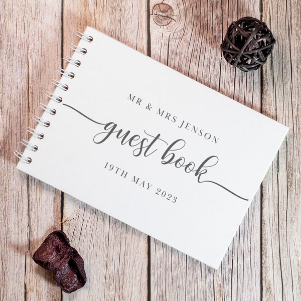 Personalised Classic Script Wedding Guest Book | A5 or A4 | Choice of colours