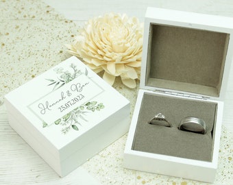 Personalised Watercolour Eucalyptus Wooden Wedding Double Ring Box