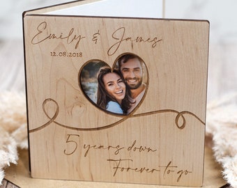 Personalised Wooden Engraved Wedding Anniversary Photo Greetings Card