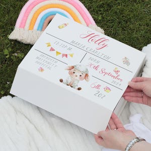 Personalised Baby Girl or Boy Birth Stats Memory Keepsake Box | Choice of animals | Pink or blue