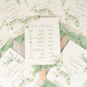 Personalised Eucalyptus Wedding Order of the Day Programme Hand Held Fan