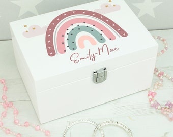 Personalised Pastel Rainbow Children's Jewellery Box with Mirror