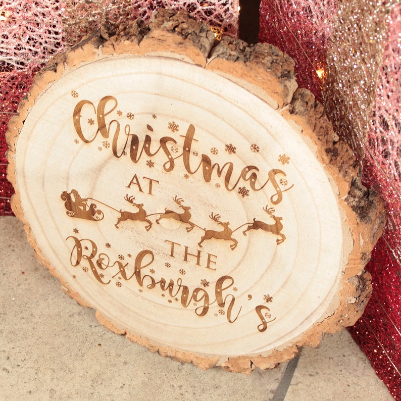 Personalised Family Christmas Tree Log Wood Slice Sign Decoration image 2