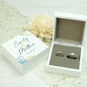 Personalised Watercolour Ocean Wooden Wedding Double Ring Box