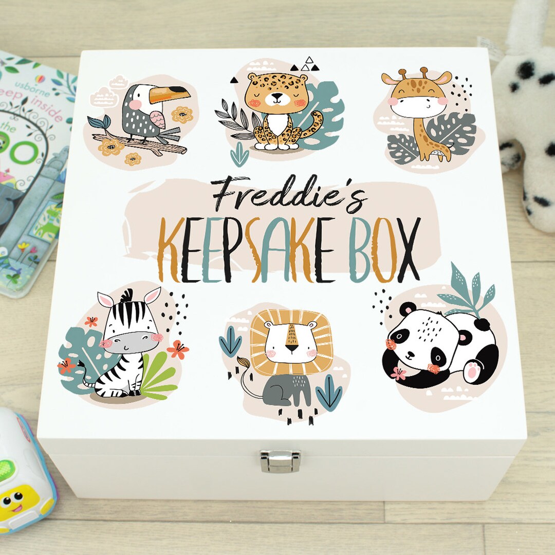 Personalised Baby Safari Animals Wooden Memory Keepsake Box - Etsy ...