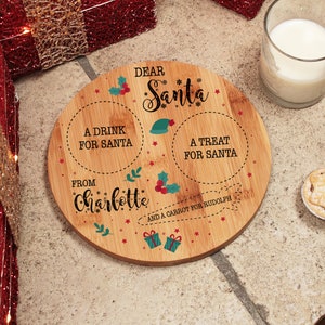 Personalised Mistletoe Round Christmas Eve Santa Treat Board