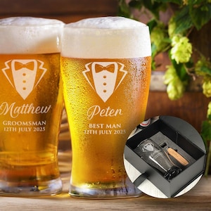 Personalised Groomsman Tuxedo Wedding Party Role Thank You 570ml Beer Pint Glass | Usher Best Man