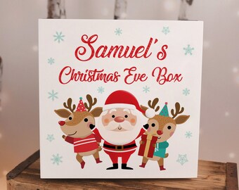 Personalised Santa and his Reindeer Wooden Christmas Eve Box