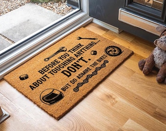 Motorbike Look but Don't Touch Garage Shed Door Mat