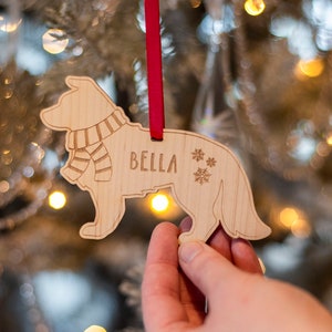 Pet Dog Breed In Scarf Wooden Christmas Tree Decoration Bauble