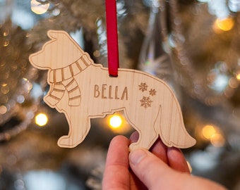 Pet Dog Breed In Scarf Wooden Christmas Tree Decoration Bauble