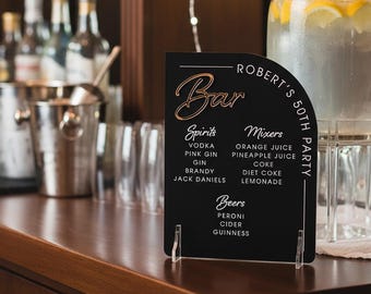 Modern Arch Acrylic Wedding Party Bar Signature Drinks Menu Matte and Mirror 3D Sign
