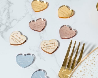 Personalised Heart Baby Shower Table Scatter Confetti Favour Decorations | Mirror Acrylic or Wood