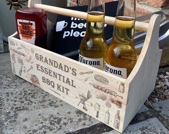 Cesta de regalo de cumpleaños con grabado personalizado para barbacoa, día del padre, con asa