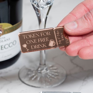 Personalised Retro Ticket Wedding Favour Drinks Tokens | Mirror Acrylic or Wood