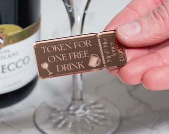 Personalised Retro Ticket Wedding Favour Drinks Tokens | Mirror Acrylic or Wood