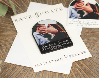 Modern Acrylic Photo Wedding Save The Date Magnets & Cards