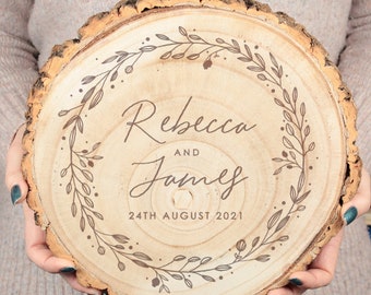 Personalised Floral Frame Wedding Keepsake Gift Log Wood Slice Sign Decoration | 5th Anniversary