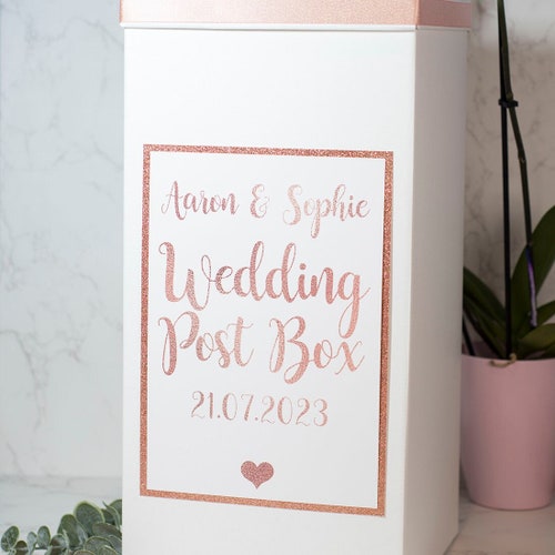 Rose Gold Wedding Post Box White Wedding Card Box Rose Gold Etsy