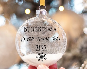 Personalised 1st Christmas New Home Gift Glitter Glass Christmas Tree Bauble Ornament