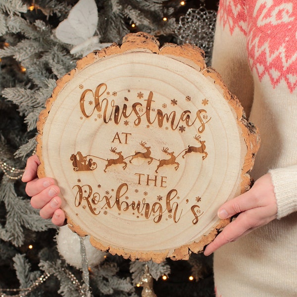 Personalised Family Christmas Tree Log Wood Slice Sign Decoration