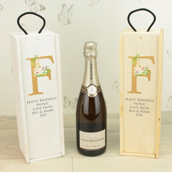 Personalizado De Madera Para Cualquier Ocasión Champagne//Caja De Vino Con Mango De Cuerda