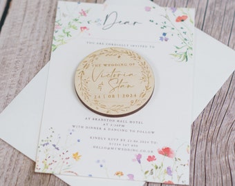 Personalised Watercolour Wildflower Wedding Invitation Magnets & Cards | Choice of finishes