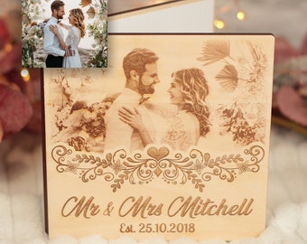 Wedding 5th Anniversary Photo Engraved Wooden Greetings Card