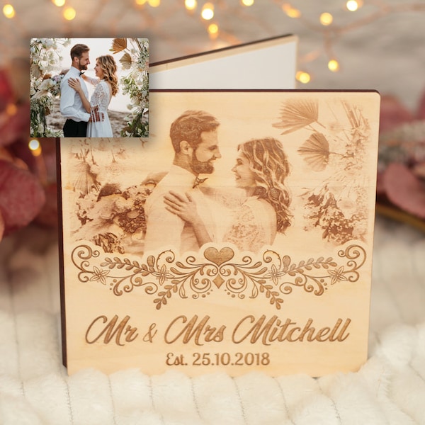 Wedding 5th Anniversary Photo Engraved Wooden Greetings Card