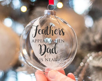 Personalised Feathers Appear Remembrance Glass Christmas Tree Bauble Ornament