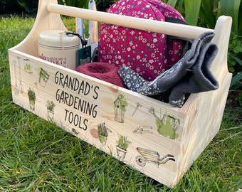 Personalised Gardening Tools Father's Day Birthday Treat Hamper Gift Caddy with Handle