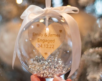 Personalised Wedding Engagement Hanging Bauble Christmas Tree Decoration