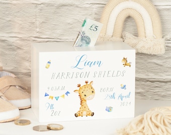 Personalised Baby Birth Stats Money Saving Box | Piggy Bank | Christening Gift | Newborn Gift