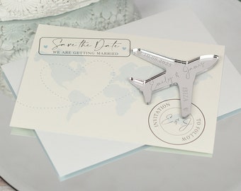 Destination Wedding World Map and Aeroplane Plane Save The Date Magnets & Cards