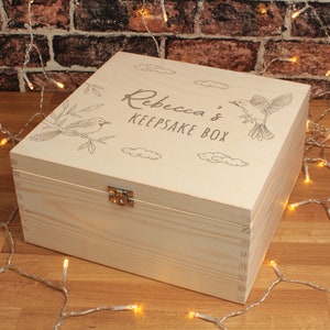 Personalised Solid Pine Wooden Keepsake Memory Box Swirly Heart 